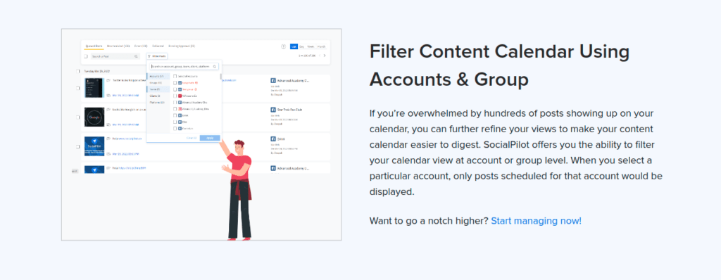 Filter Content calandar with socialpilot