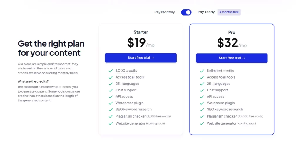 Copymatic.ai Yearly Pricing