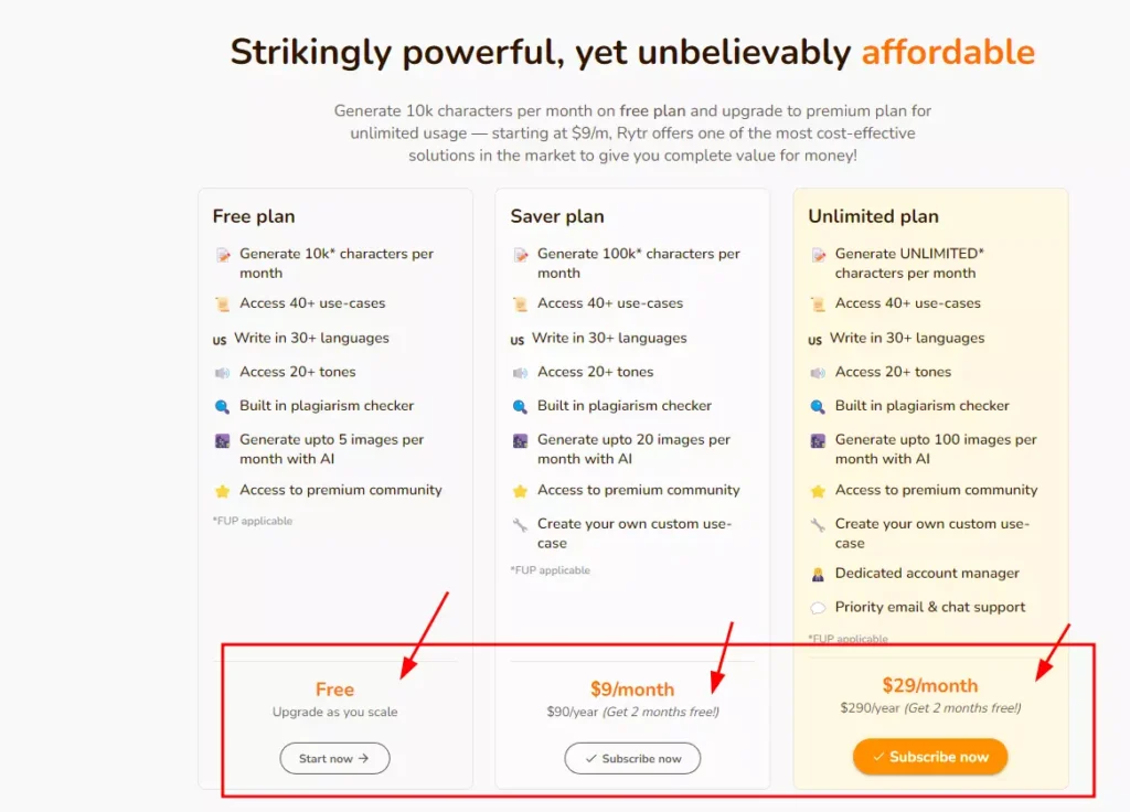 Rytr AI software Pricing