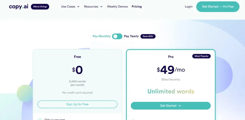 Copy.ai Pricing