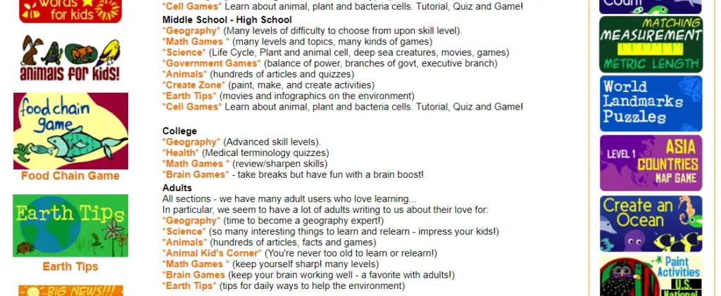 Sheppard Software Subjects Covered